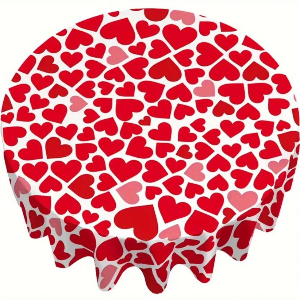 Brand new Mothers Day red and pink multi Hearts 60” round fabric tablecloth NWT